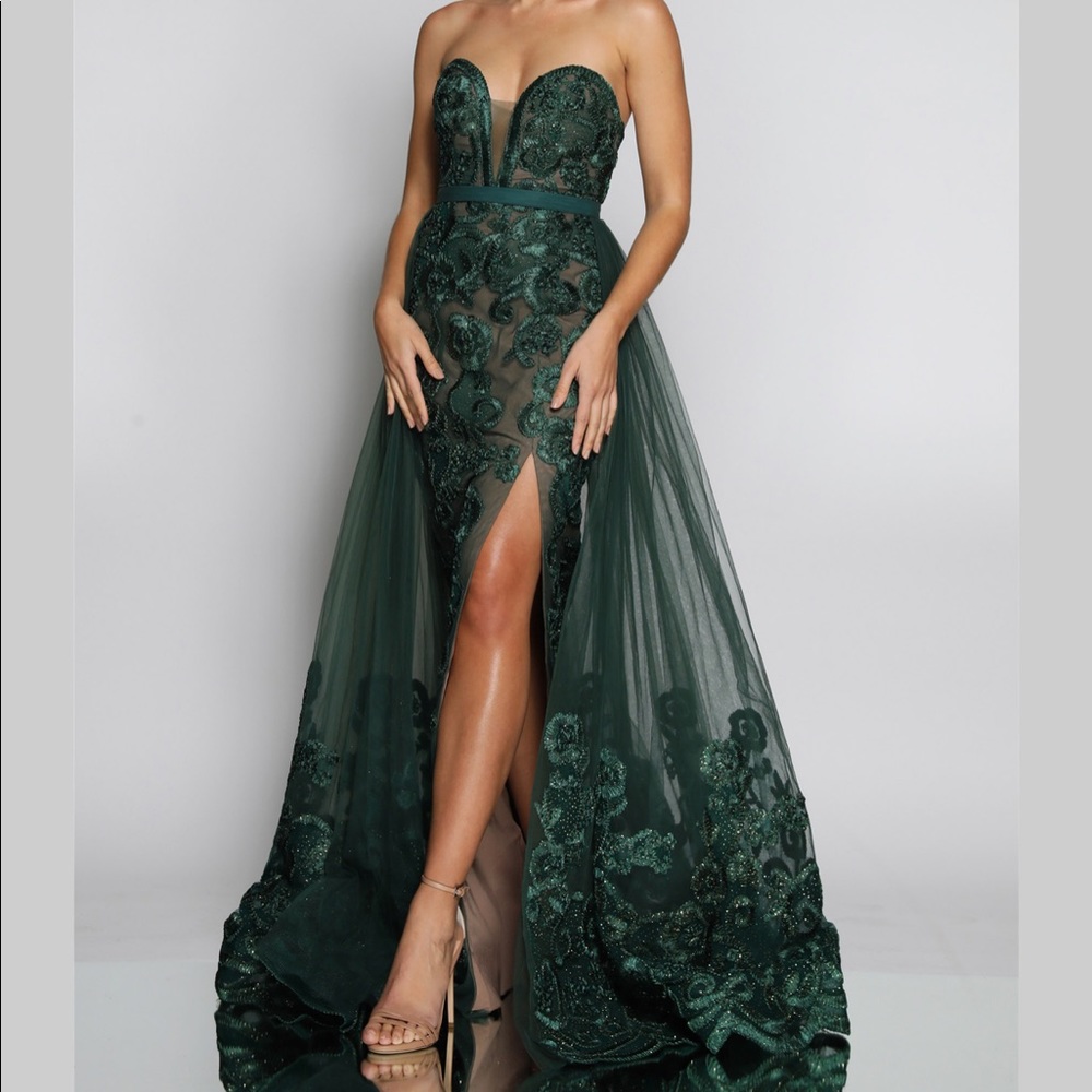 Emerald green dress w/ removable skirt overlay
